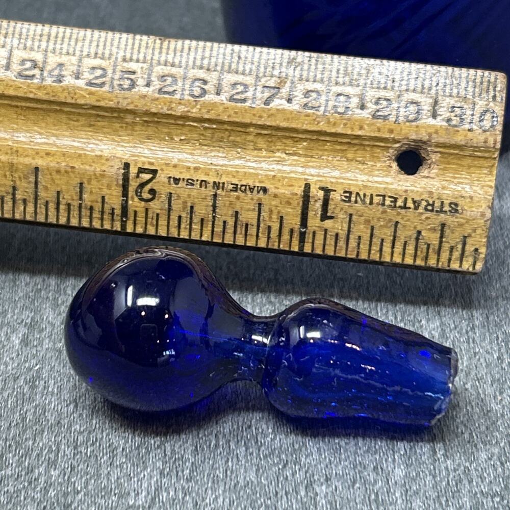 OOAK Cobalt Blue Glass Decanter Cruet Bottle Stopper Optic Swirl Applied Handle - Picture 10 of 14